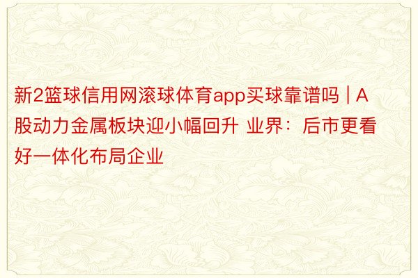 新2篮球信用网滚球体育app买球靠谱吗 | A股动力金属板块迎小幅回升 业界：后市更看好一体化布局企业