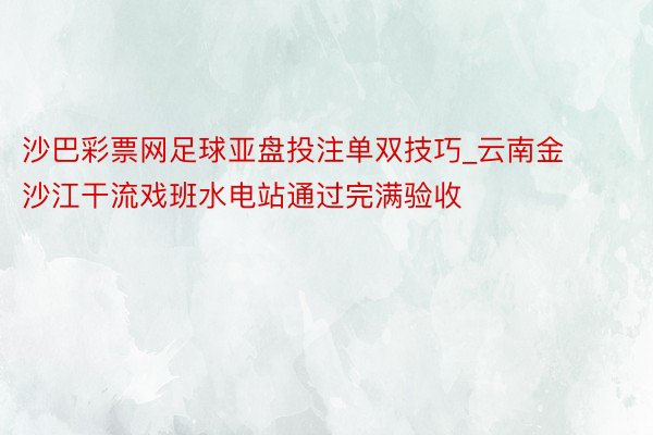 沙巴彩票网足球亚盘投注单双技巧_云南金沙江干流戏班水电站通过完满验收