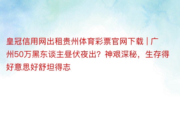 皇冠信用网出租贵州体育彩票官网下载 | 广州50万黑东谈主昼伏夜出？神艰深秘，生存得好意思好舒坦得志