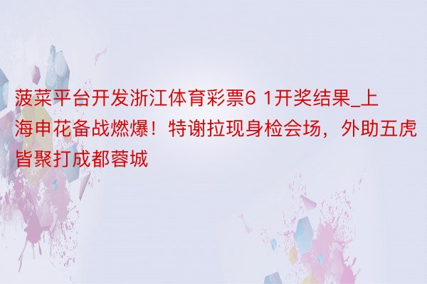 菠菜平台开发浙江体育彩票6 1开奖结果_上海申花备战燃爆！特谢拉现身检会场，外助五虎皆聚打成都蓉城